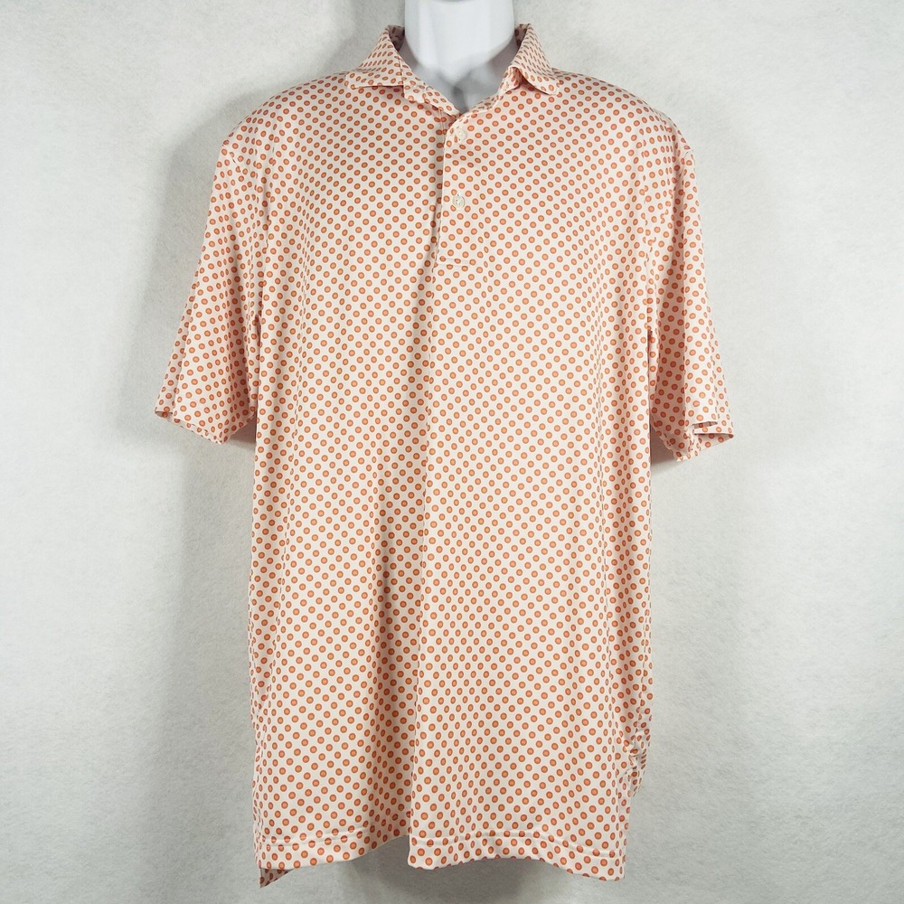 Turtleson Polo Shirt Men's Large White Orange Short Sleeves Stretch Geometric